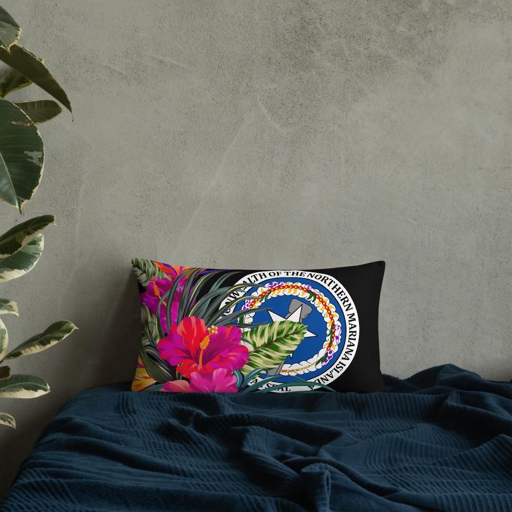 Northern Mariana Islands Polynesian Basic Pillow - Tropical Bouquet Pillow 20×12 Black - Polynesian Pride