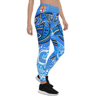 Fiji Leggings - Blue Shark Polynesian Tattoo Blue - Polynesian Pride
