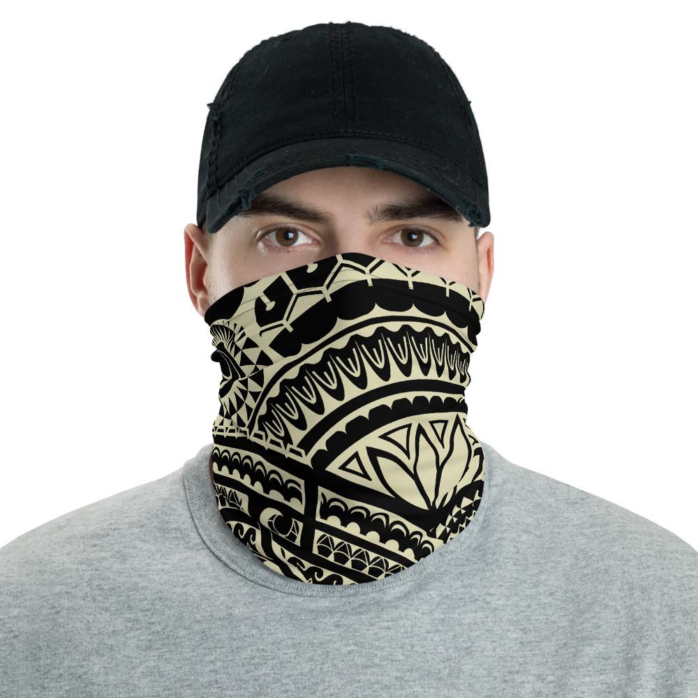Hawaiian Bandana Tatau Beige Unisex Neck Gaiter One Size Black - Polynesian Pride