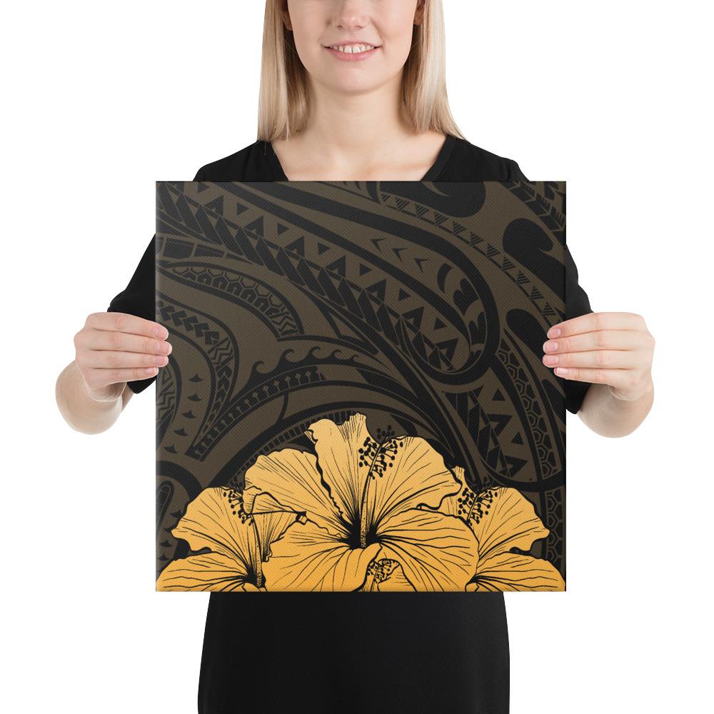 Royal Hibiscus Polynesian Tribal Golden Canvas 16x16 Canvas Gold - Polynesian Pride
