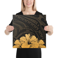 Royal Hibiscus Polynesian Tribal Golden Canvas 16x16 Canvas Gold - Polynesian Pride