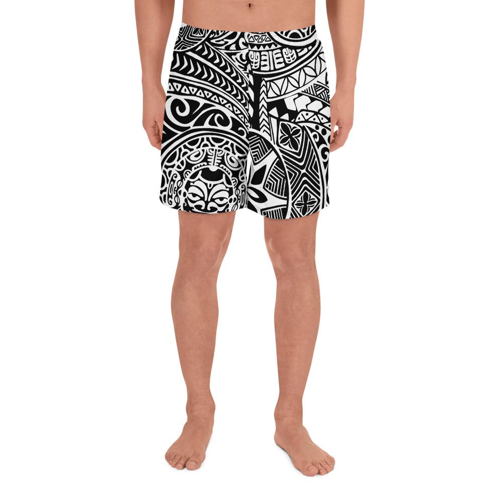Polynesian Hawaiian Style Tribal Tattoo White Men's Athletic Long Shorts Art - Polynesian Pride