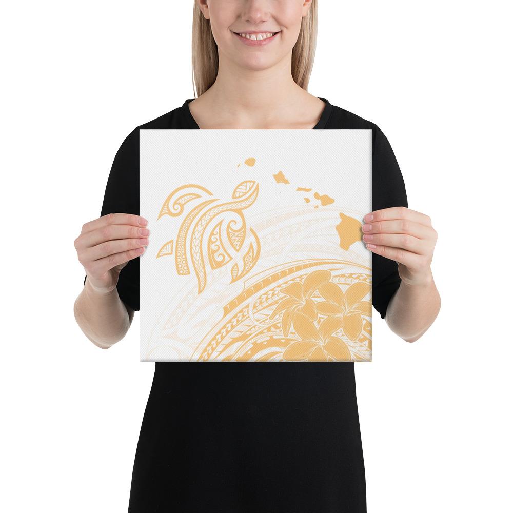 Hawaii Turtle Polynesian Map Plumeria White Background Canvas 12x12 Canvas White - Polynesian Pride