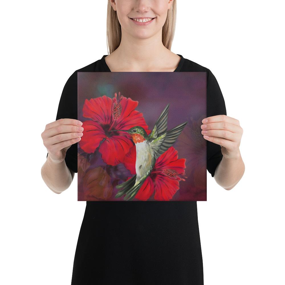 Hibiscus Hummingbird Canvas 12x12 Canvas White - Polynesian Pride