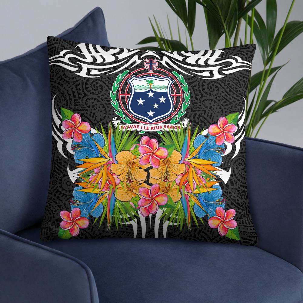 Samoa Pillow - Coat Of Arms With Tropical Flowers - Polynesian Pride