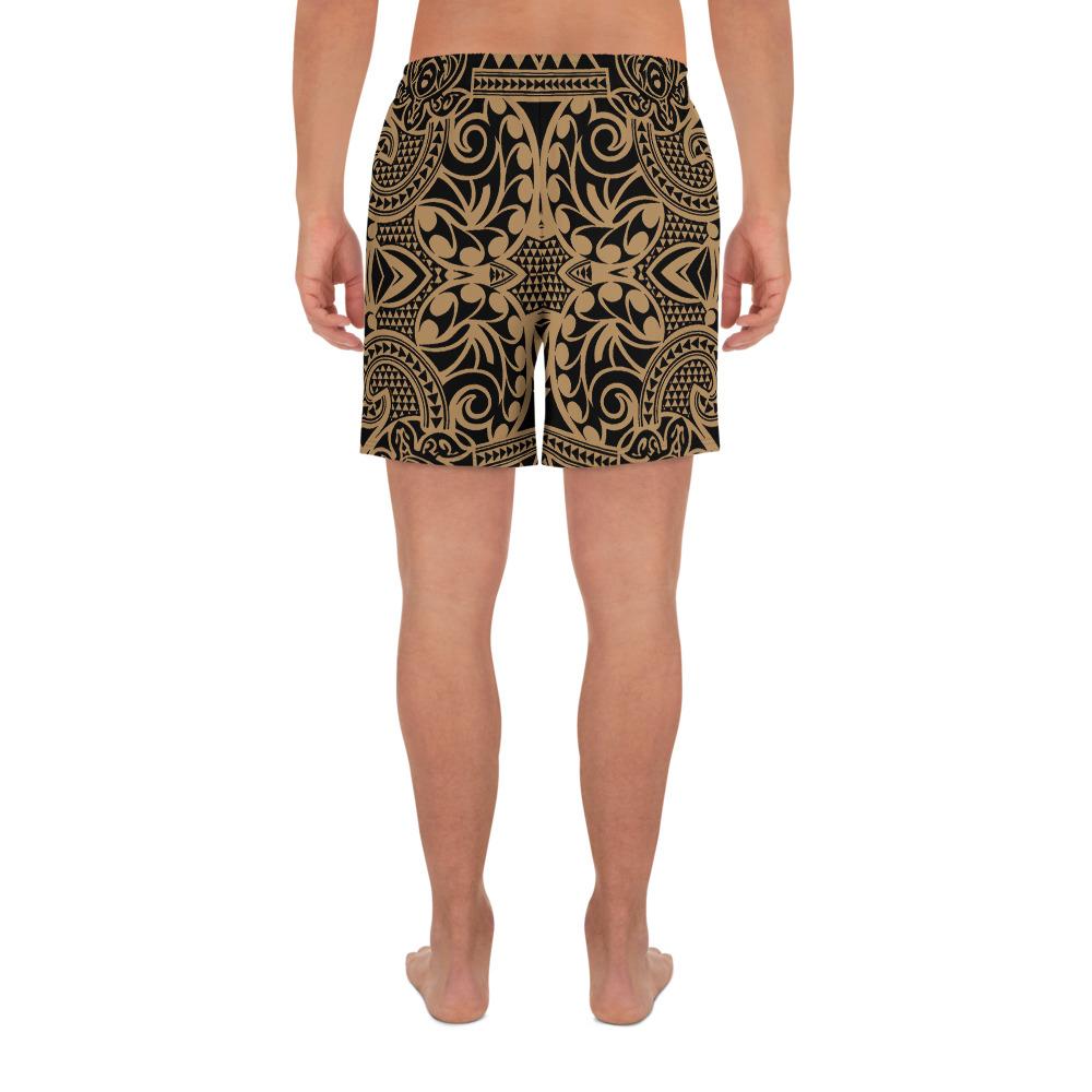 Polynesian Kakau Turtle Gold Men's Athletic Long Shorts - Polynesian Pride