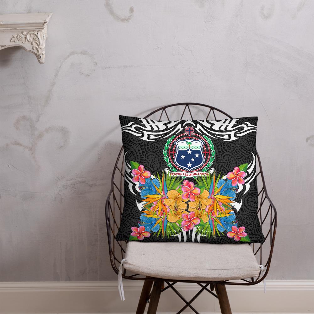 Samoa Pillow - Coat Of Arms With Tropical Flowers - Polynesian Pride