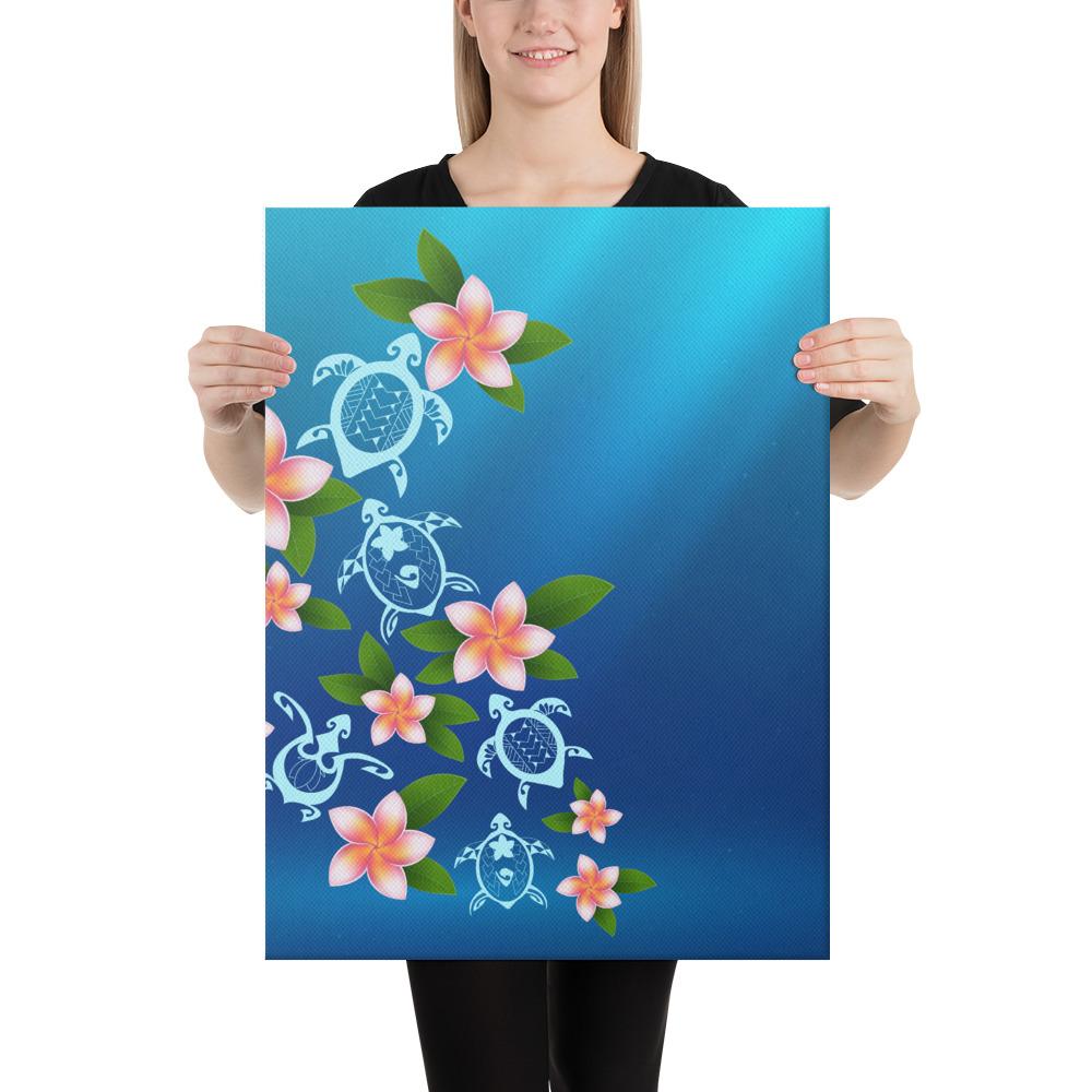 Turtle Polynesian Plumeria Canvas 18x24 Canvas White - Polynesian Pride