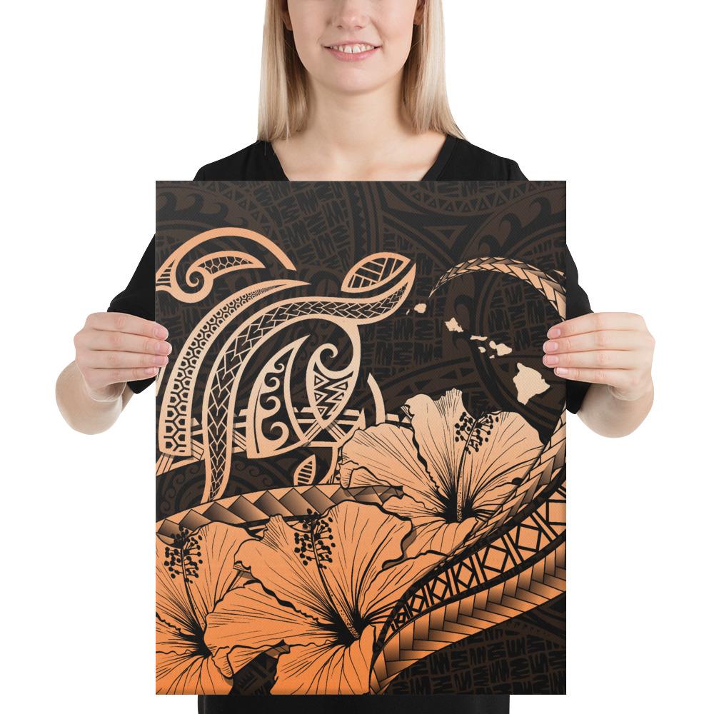 Hawaii Turtle Map Polynesian Orange Canvas 16x20 Canvas White - Polynesian Pride