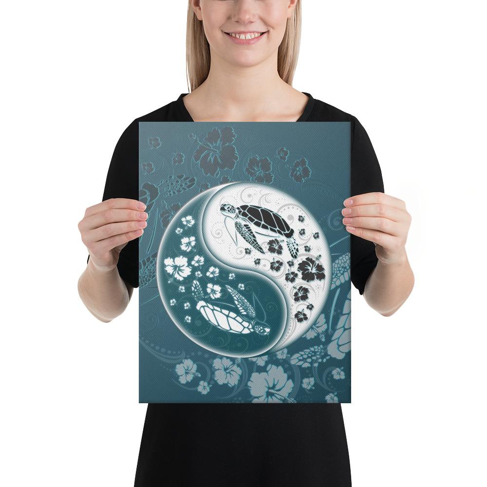 Yinyang Turtle Hibiscus Canvas 12x16 Canvas White - Polynesian Pride