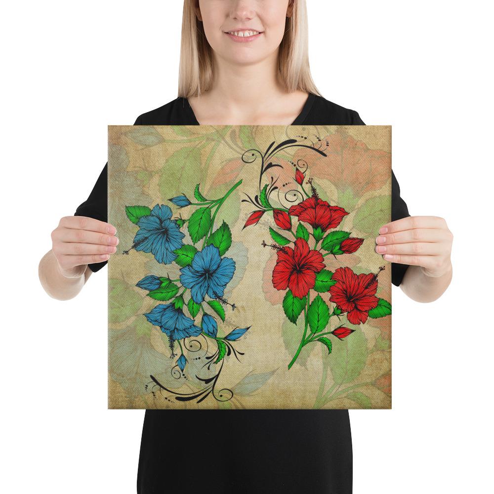 Hibibus Blue And Red Canvas 16x16 Canvas Blue - Polynesian Pride