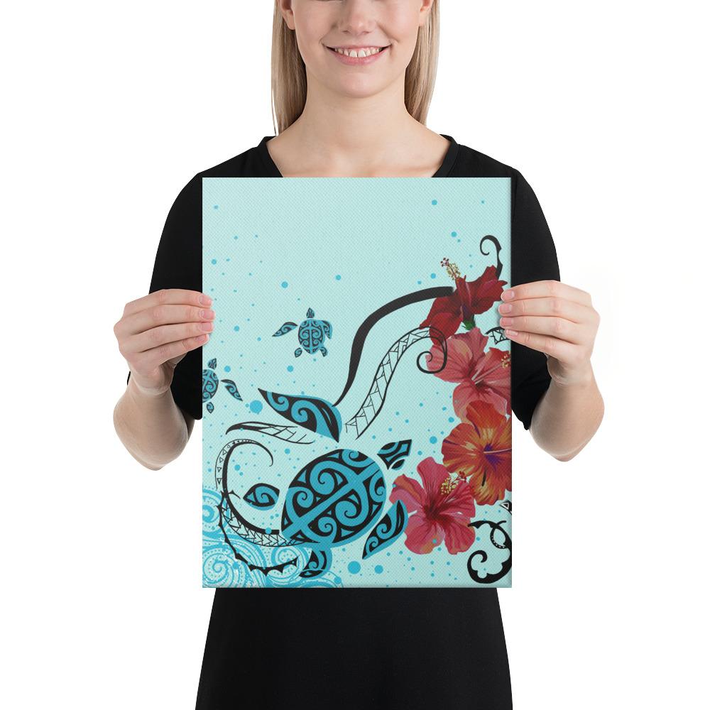 Sea Turtle Hibiscus Canvas 12x16 Canvas White - Polynesian Pride