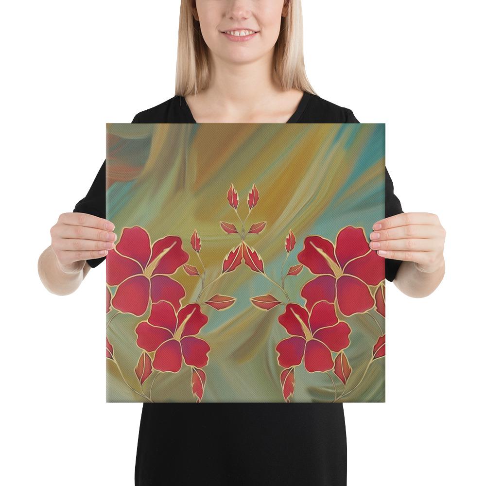 Hibiscus Water Color Canvas 16x16 Canvas White - Polynesian Pride