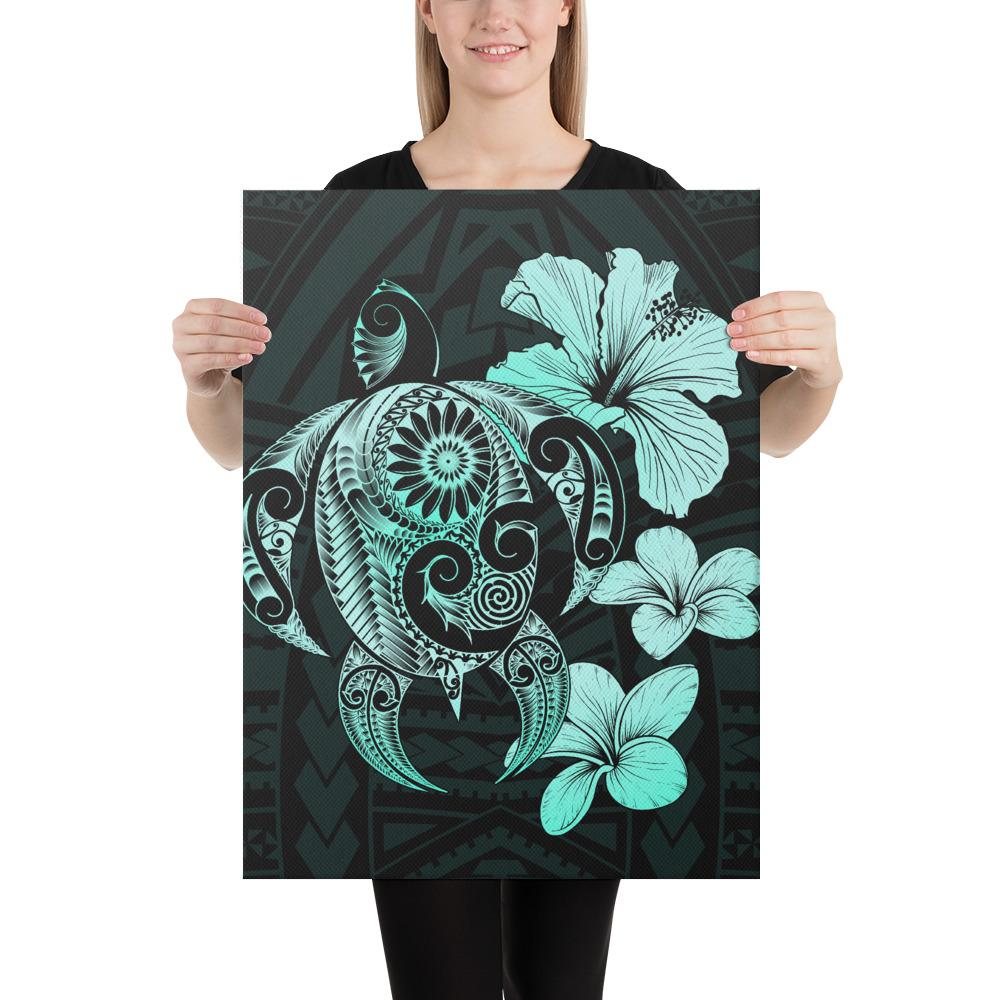 Hibiscus Plumeria Mix Polynesian Turtle Turquoise Canvas 18x24 Canvas Turquoise - Polynesian Pride
