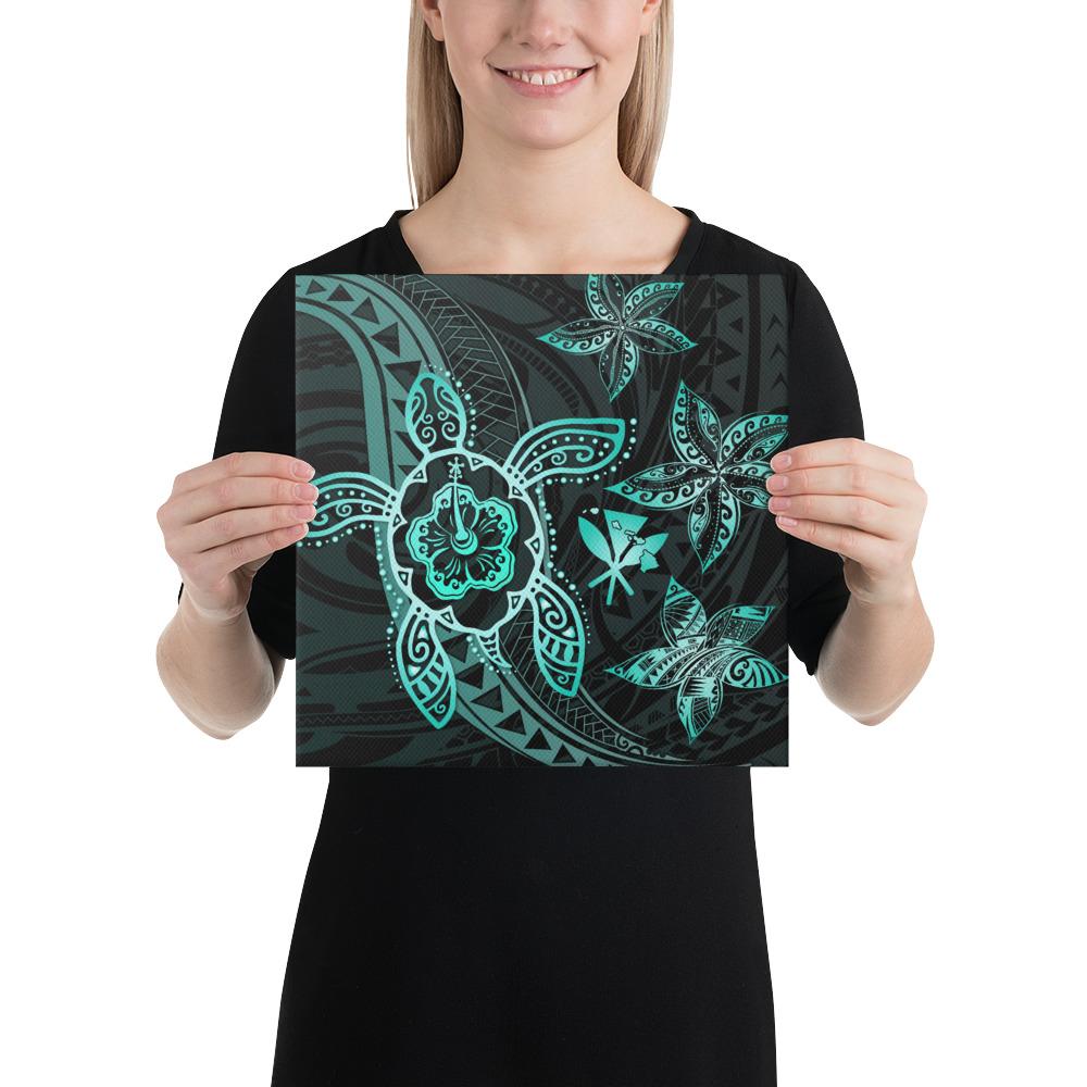 Kanaka Map Hibiscus Plumeria Turtle Art Turquoise Polynesian Canvas 12x12 Canvas Turquoise - Polynesian Pride