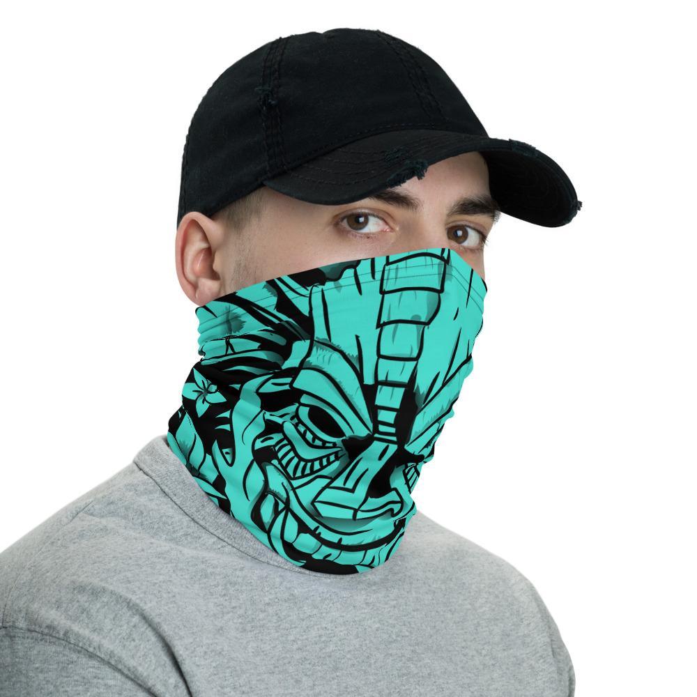 Hawaiian Bandana Vocalno Flowers Tiki Neck Gaiter - AH - Turquoise - Polynesian Pride