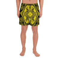 Polynesian Plumeria Mix Yellow Black Men's Athletic Long Shorts Art - Polynesian Pride