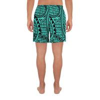 Polynesian Maori Lauhala Turquoise Men's Athletic Long Shorts - Polynesian Pride