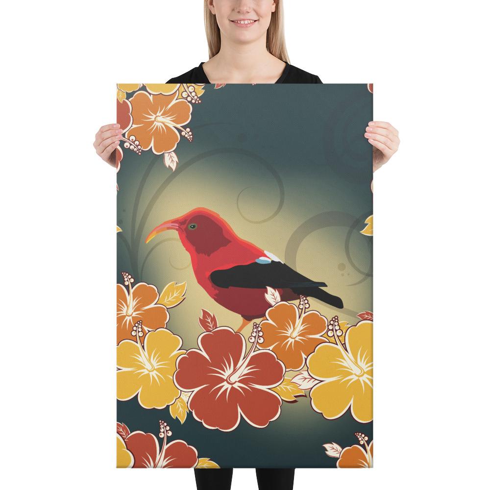 Honeycreeper Hibiscus Canvas 24x36 Canvas White - Polynesian Pride