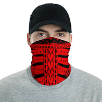 Hawaiian Bandana Hard Tatau Red Unisex Neck Gaiter One Size Black - Polynesian Pride