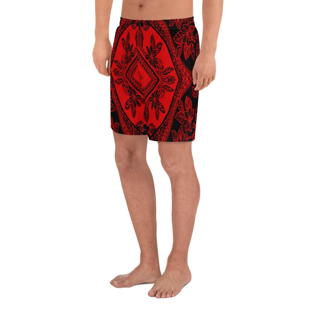 Polynesian Plumeria Mix Red Black Men's Athletic Long Shorts - Polynesian Pride