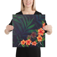 Hibiscus Palm Background Canvas 16x16 Canvas White - Polynesian Pride