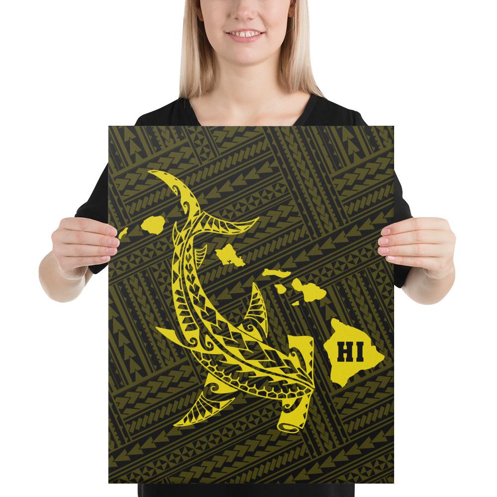 Hawaiian Map Hammerhead Shark Polynesian Canvas Yellow 16x20 Canvas Yellow - Polynesian Pride