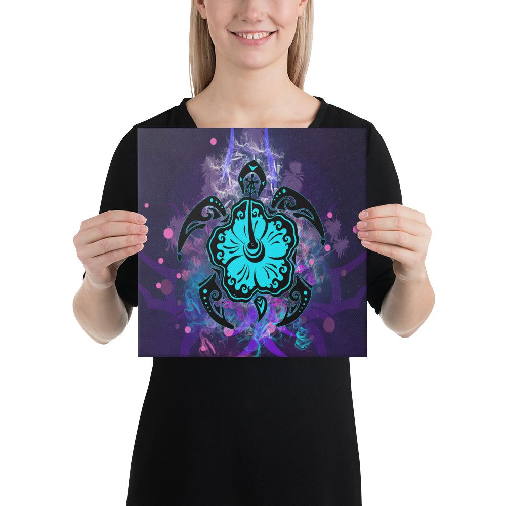 Turtle Hibiscus Galaxy Violet Canvas 12x12 Canvas Violet - Polynesian Pride