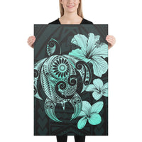 Hibiscus Plumeria Mix Polynesian Turtle Turquoise Canvas 24x36 Canvas Turquoise - Polynesian Pride