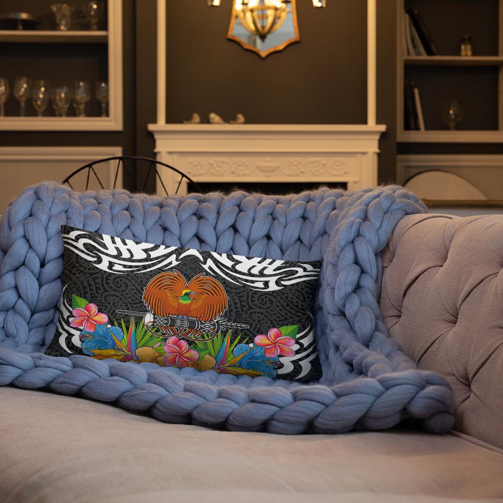 Papua New Guinea Pillow - Coat Of Arms With Tropical Flowers - Polynesian Pride