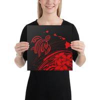 Hawaii Turtle Polynesian Map Plumeria Red Canvas 12x12 Canvas Red - Polynesian Pride