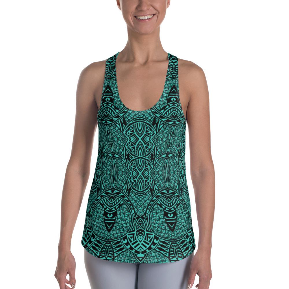 Polynesian Lauhala Mix Turquoise Hawaii Women's Racerback Tank Top Art - Polynesian Pride