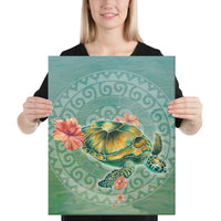 Hibiscus Turtle Swimming Canvas 16x20 Canvas White - Polynesian Pride