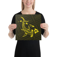 Hawaiian Map Hammerhead Shark Polynesian Canvas Yellow 12x12 Canvas Yellow - Polynesian Pride