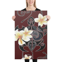 Turtle Polynesian Trinal Plumeria Red Canvas 24x36 Canvas Red - Polynesian Pride