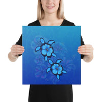 Turtle Hibiscus Ocean Canvas 16x16 Canvas White - Polynesian Pride