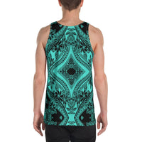 Polynesian Plumeria Mix Turquoise Black - Hawaii Men's Tank Top - Polynesian Pride