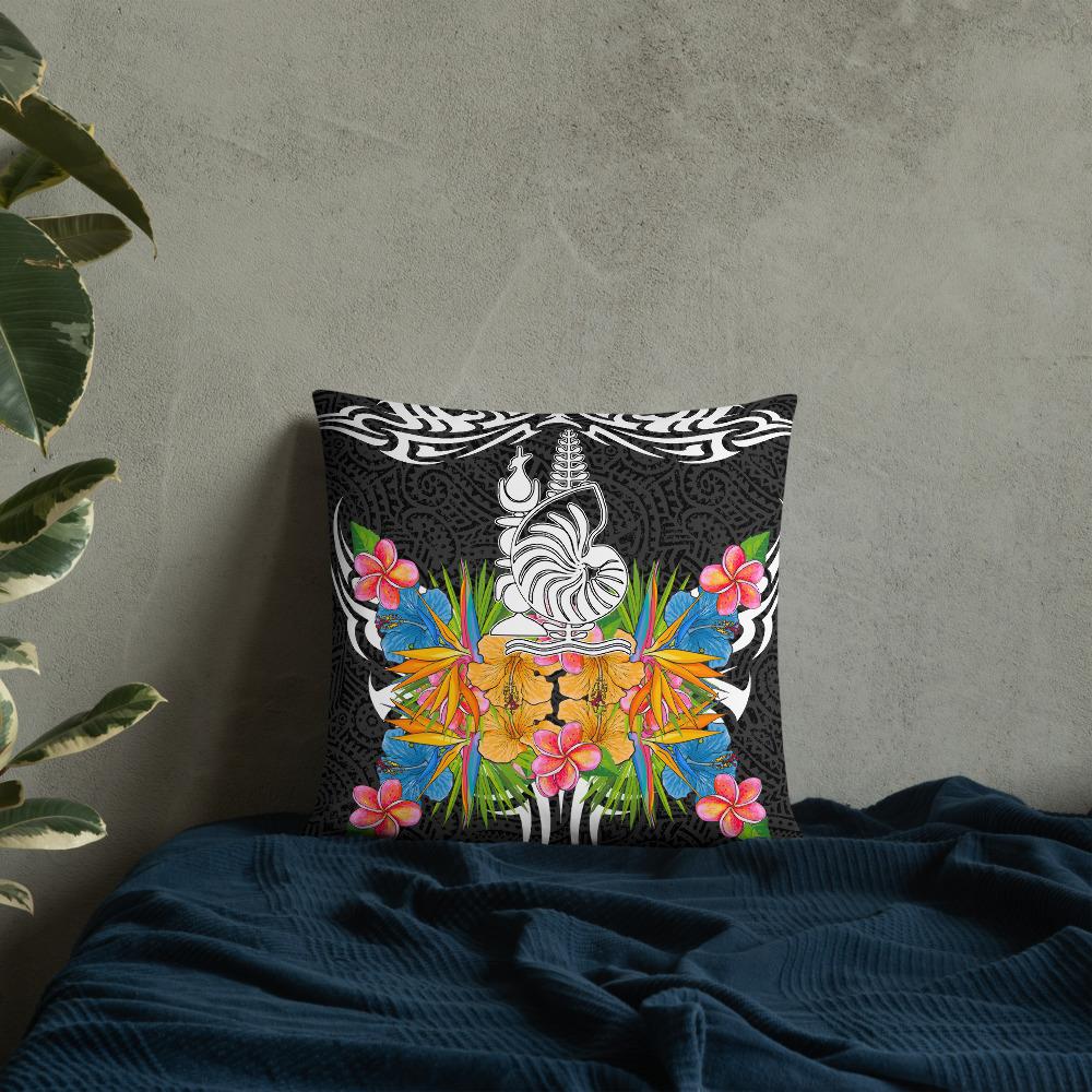 New Caledonia Pillow - Coat Of Arms With Tropical Flowers - Polynesian Pride