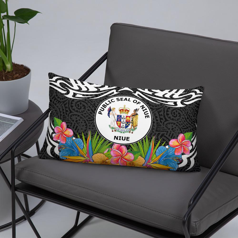 Niue Pillow - Coat Of Arms With Tropical Flowers - Polynesian Pride