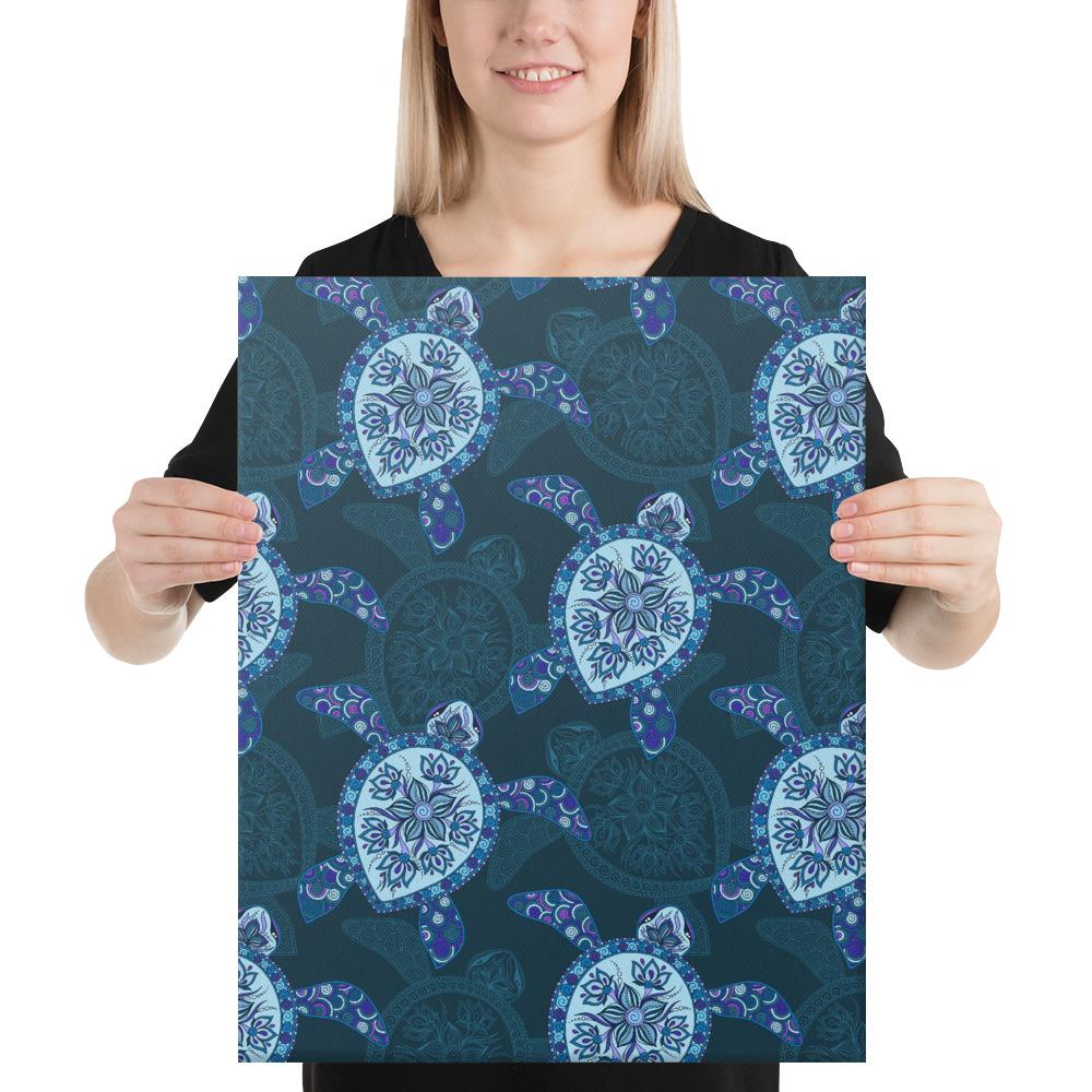 Turtle Plumeria Blue Canvas 16x20 Canvas Blue - Polynesian Pride