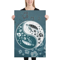 Yinyang Turtle Hibiscus Canvas 24x36 Canvas White - Polynesian Pride