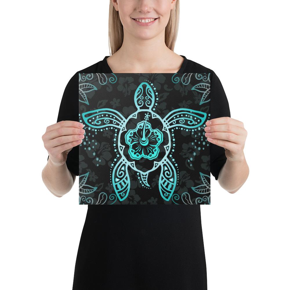Turtle Hibiscus Blue Canvas 12x12 Canvas Blue - Polynesian Pride