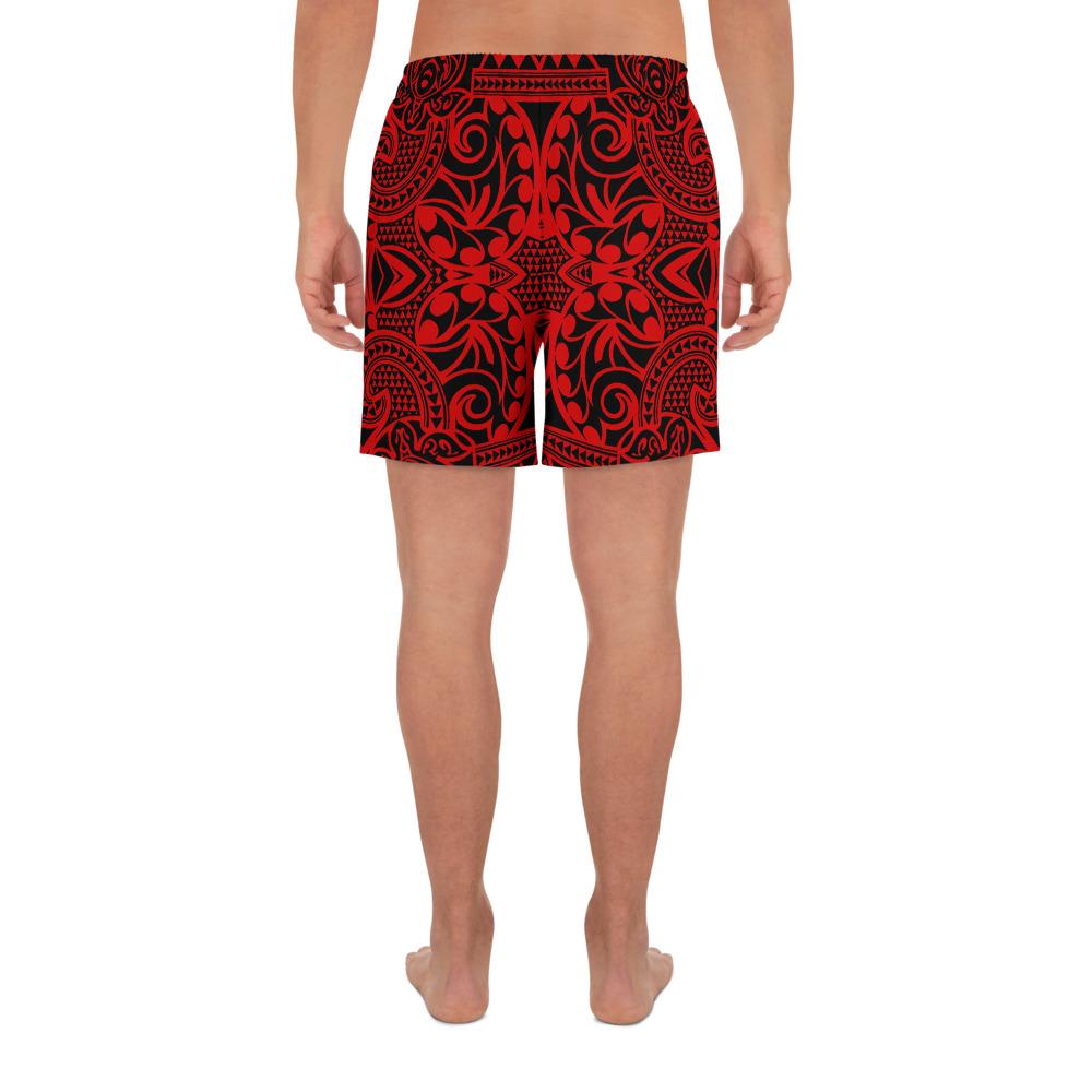 Polynesian Kakau Turtle Red Men's Athletic Long Shorts - Polynesian Pride