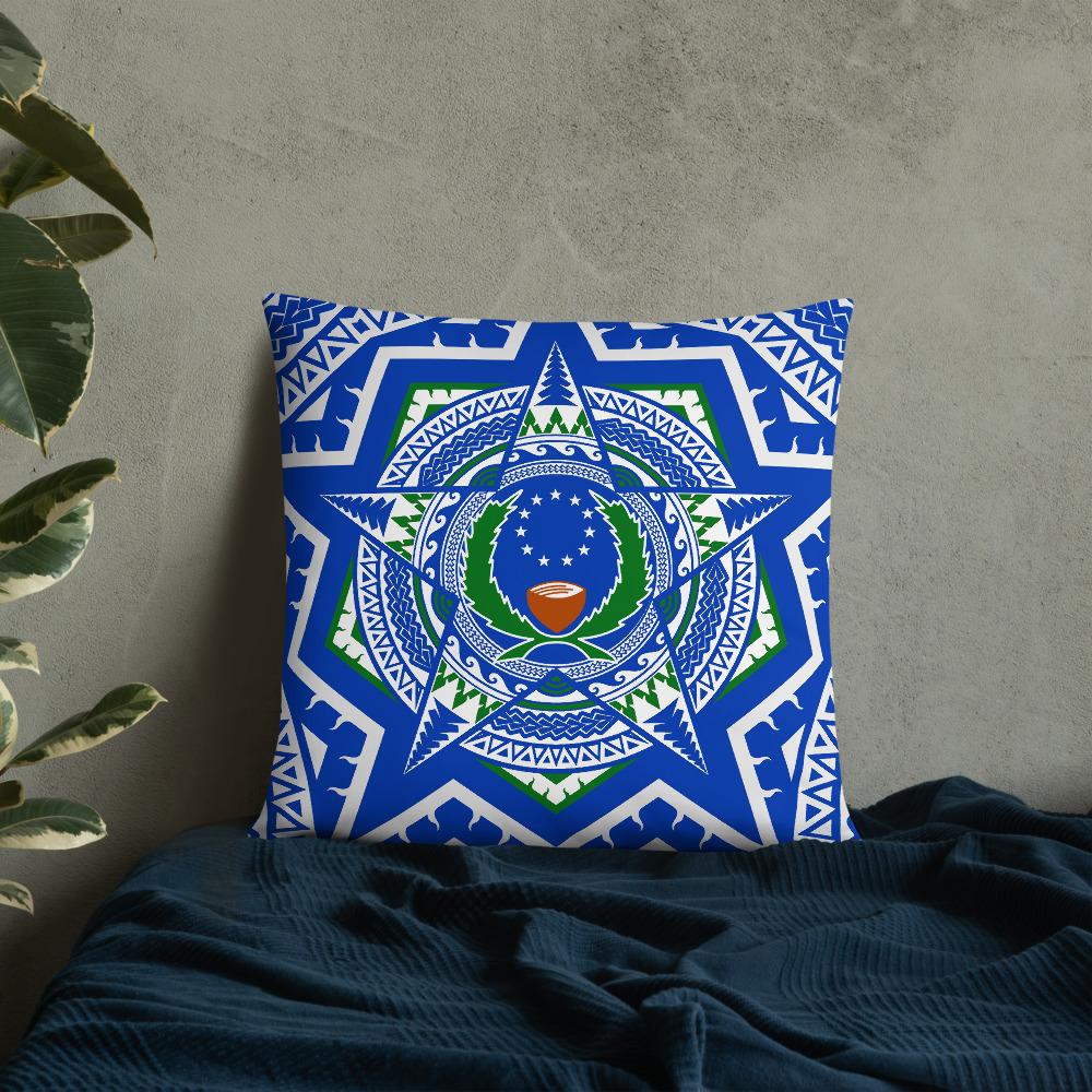 Pohnpei State Pillow - Mandala Star Patterns 22×22 Blue Pillow - Polynesian Pride