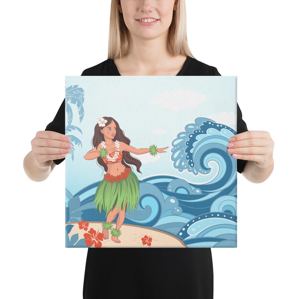 Hula Dance Cartoon Canvas 16x16 Canvas White - Polynesian Pride
