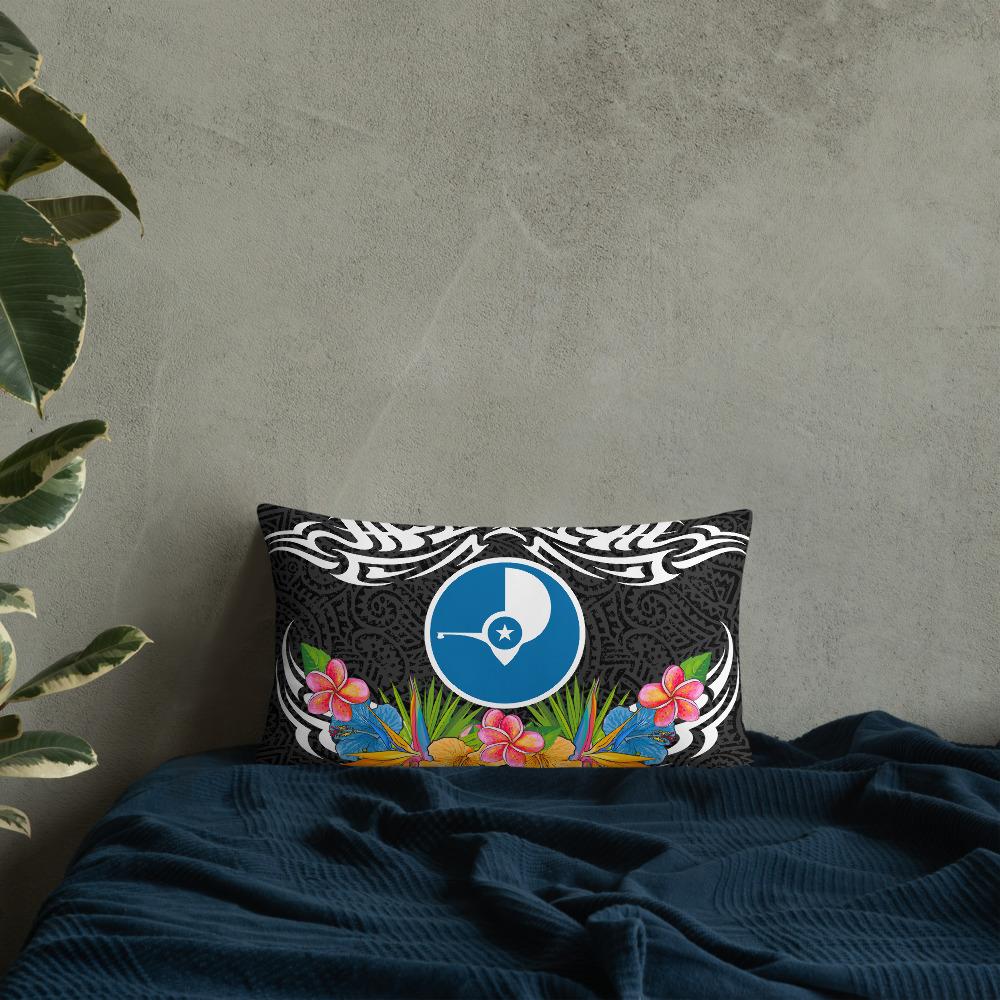 Yap State Pillow - Coat Of Arms With Tropical Flowers 20×12 Black Pillow - Polynesian Pride