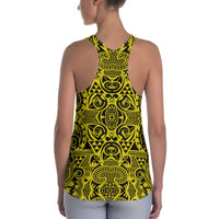 Polynesian Kakau Turtle Yellow Hawaii Women's Racerback Tank Top - Polynesian Pride