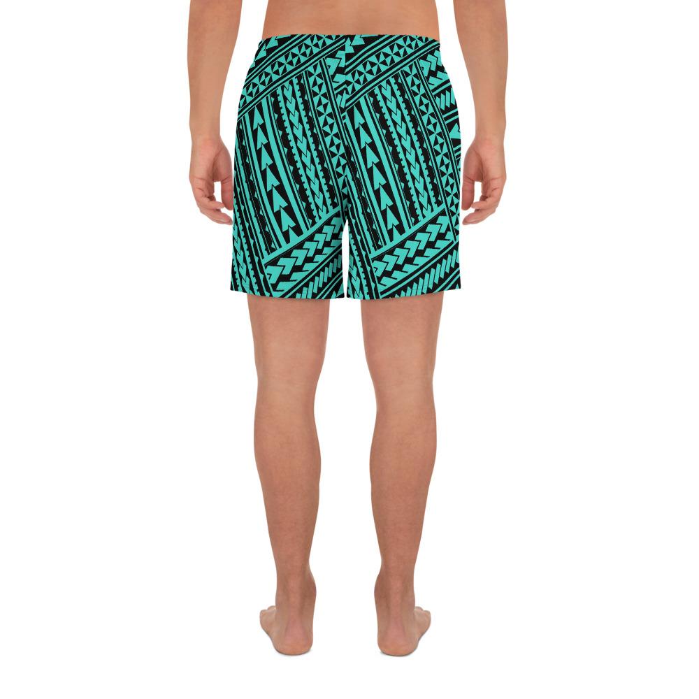 Polynesian Nation Turquoise Men's Athletic Long Shorts - Polynesian Pride