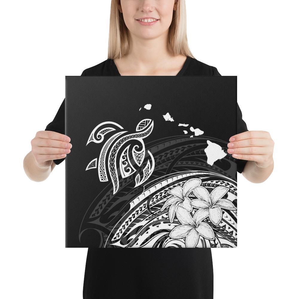 Hawaii Turtle Polynesian Map Plumeria White Canvas 16x16 Canvas White - Polynesian Pride