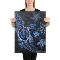 Kanaka Map Hibiscus Plumeria Turtle Art Blue Polynesian Canvas 18x24 Canvas Blue - Polynesian Pride